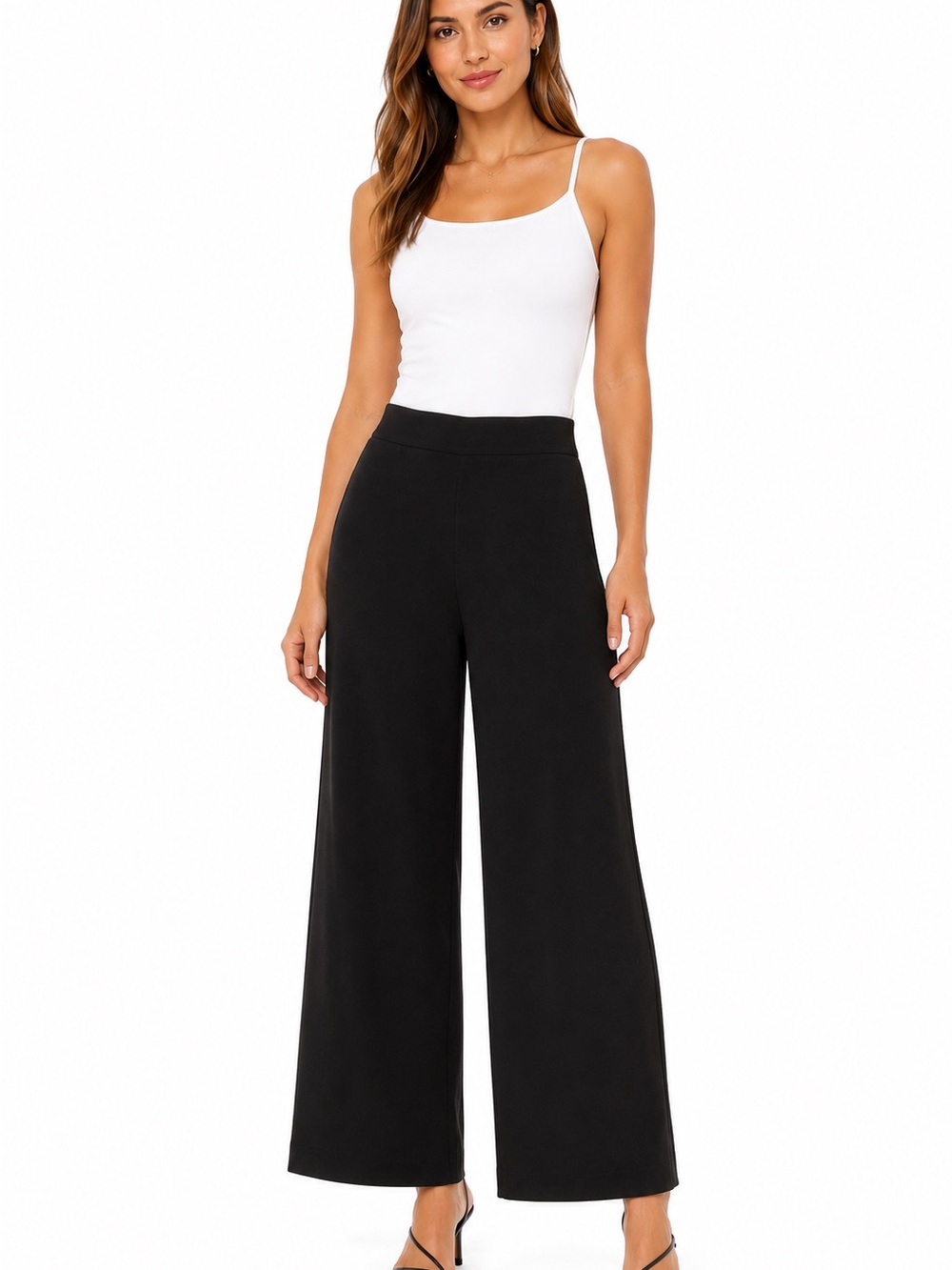 Wide Leg High-Rise Pants in Black - 1029